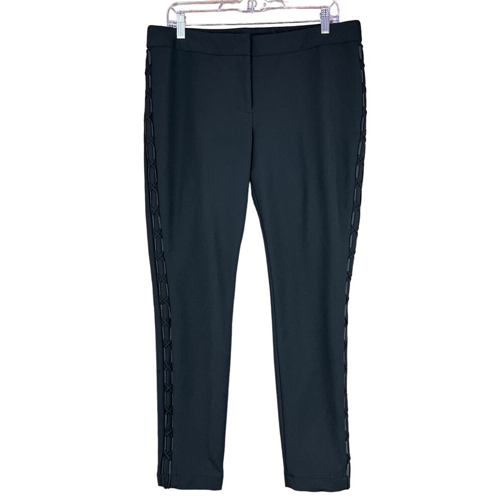 Express Womens Pants Black Mid Rise Crisscross Side Slim Leg Stretch 12
